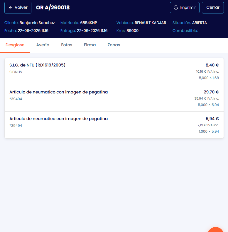 FuturoOR - OR desglose de artículos y precios